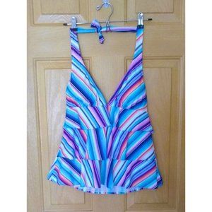 Halter Top 3 Ruffles Blue Pink Orange Swimwear Large